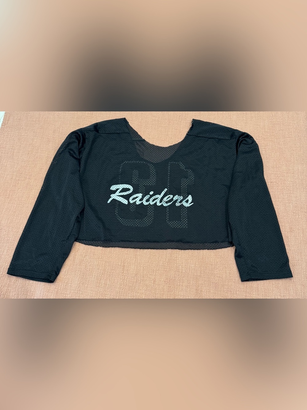 Black Raiders Mesh Cropped Long-Sleeve Top